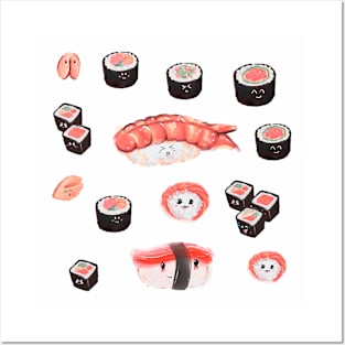 Kawaii Sushi pattern Posters and Art